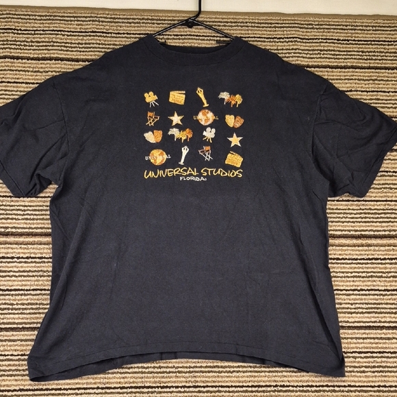 HRLA Universal Studios Embroidered Black Cotton Single Stitch Mens 2XL Shirt VTG - Picture 2 of 10